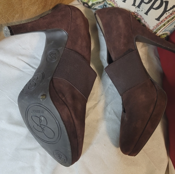 Jessica Simpson women's Heels Booties 8B Brown Suede Stretch - Picture 4 of 9